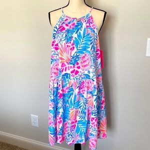 Lilly Pulitzer Evalyn Dress, Resort White Rainforest Retreat, Size L